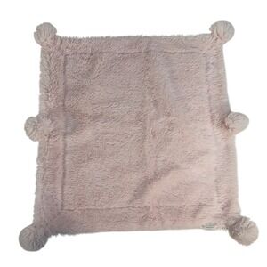 Mud Pie OS Security Blanket Lovey Faux Fur Pom Pom Pink Rare Baby Girl Comfort